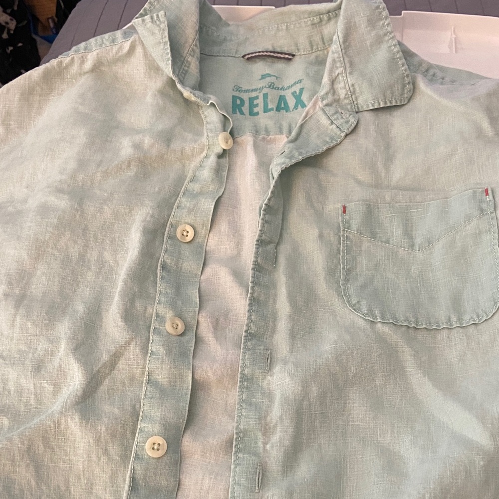 Tommy Bahama Relax Linen-Blend Button-Down Shirt in Light Mint XL